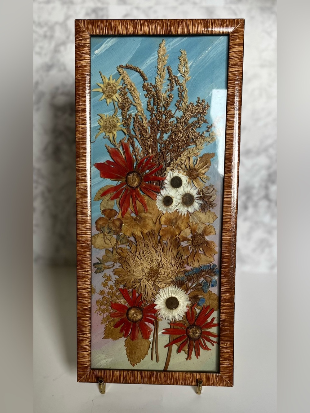 Vintage 1977 Polish Dried Flower Art,Rzeszów Botanical Shadow Box,16,5”x7,5” - Picture 4 of 12